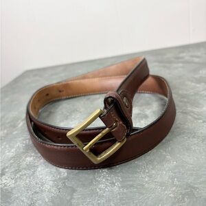 Genuine leather dark brown dress belt solid brass buckle mens size 44